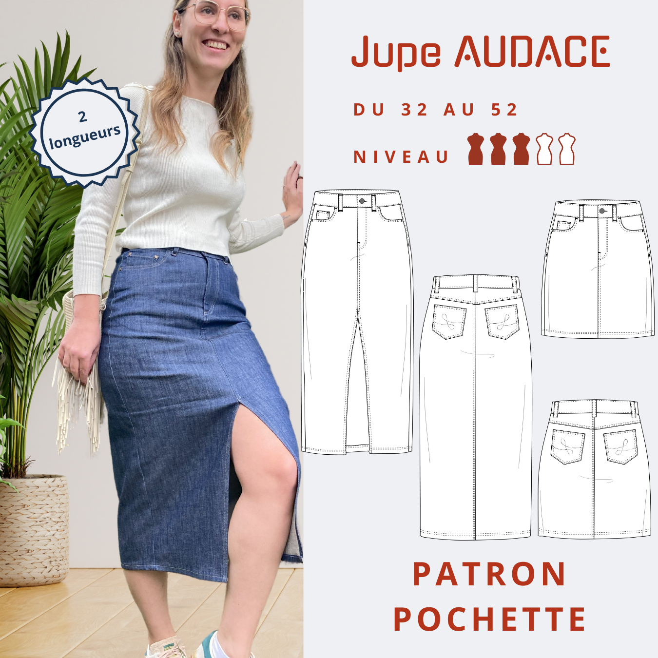 Patron Jupe Jupe Droite Courte Femme Jupe AUDACE Patron De Couture